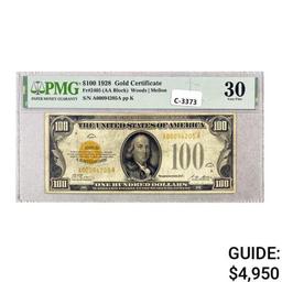 1928 $100 GOLD CERTIFICATE PMG VF30