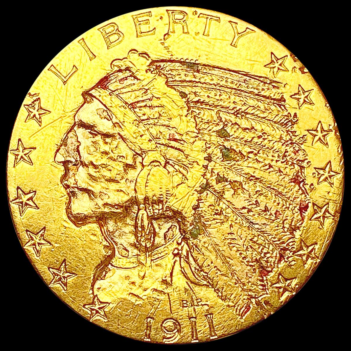 1911 $5 Gold Half Eagle CLOSELY UNCIRCULATED