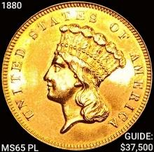 1880 $3 Gold Piece GEM BU PL