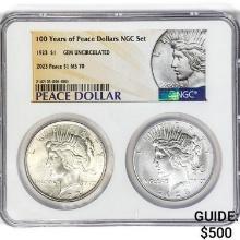 1923 & 2023 Peace GEM MS70  2 Coin Set