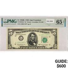1950 $5 Fed Reserve Note PMG GEM UNC 65