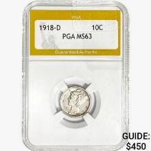 1918-D Mercury Silver Dime PGA MS63