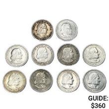 1893 Circulated Columbian Half Dollars [10 Coins]