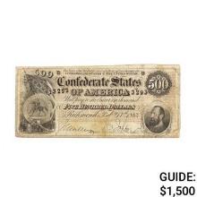 1864 $500 CSA NOTE DIXIE REBEL VF