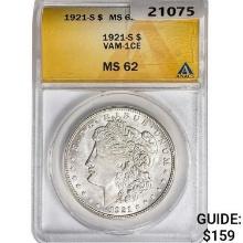 1921-S Morgan Silver Dollar ANACS MS62 VAM-1CE