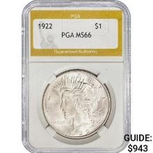 1922 Silver Peace Dollar PGA MS66