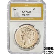 1921 Silver Peace Dollar PGA MS65 HR