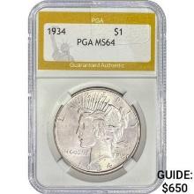 1934 Silver Peace Dollar PGA MS64