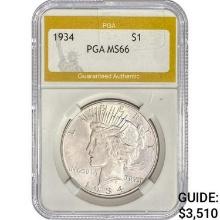 1934 Silver Peace Dollar PGA MS66