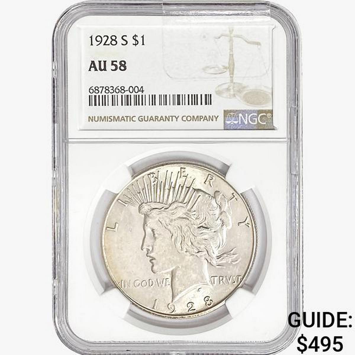 1928-S Silver Peace Dollar PCGS AU58