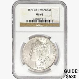 1878 7/8TF Morgan Silver Dollar NGC MS63 Weak