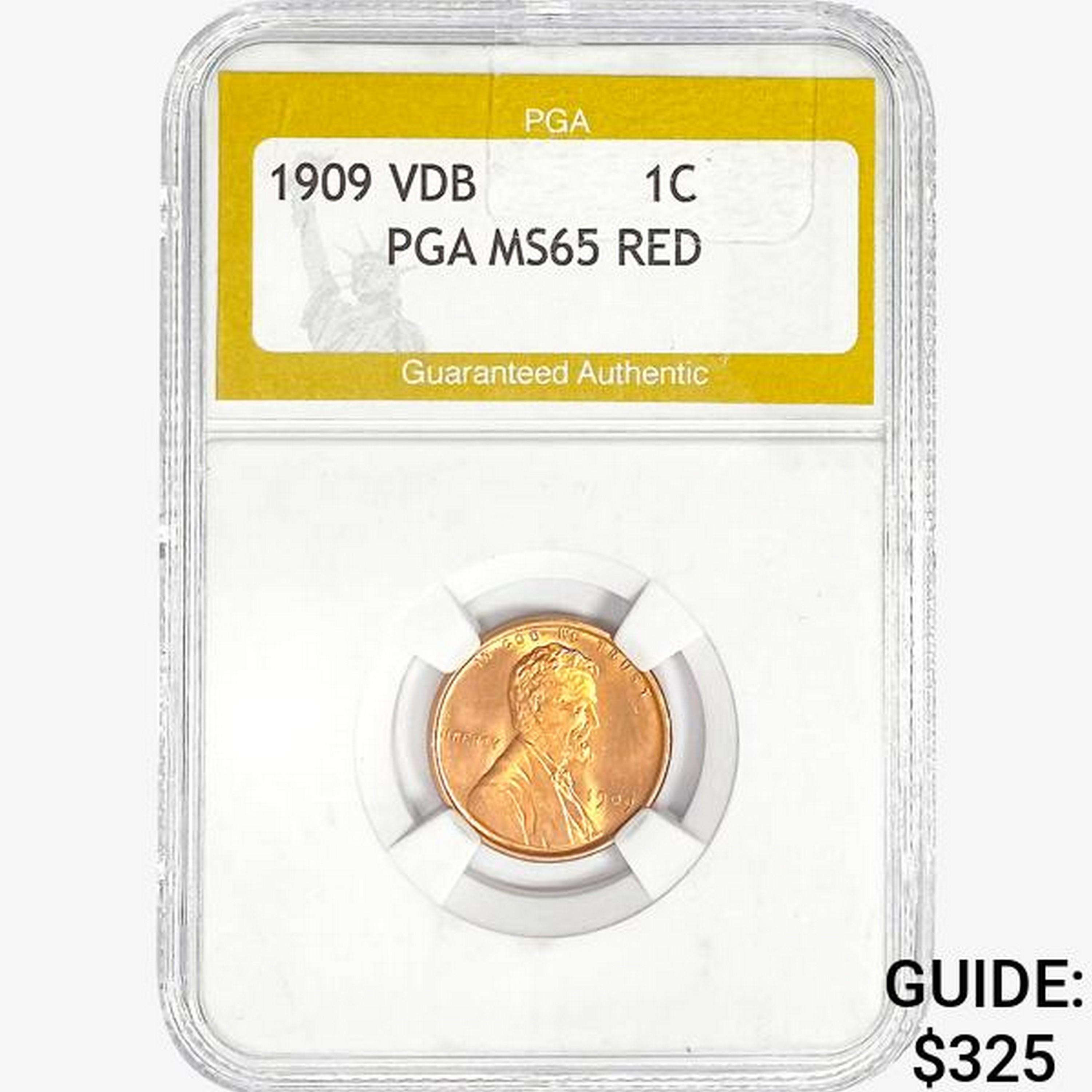 1909 VDB Wheat Cent PGA MS65 RED