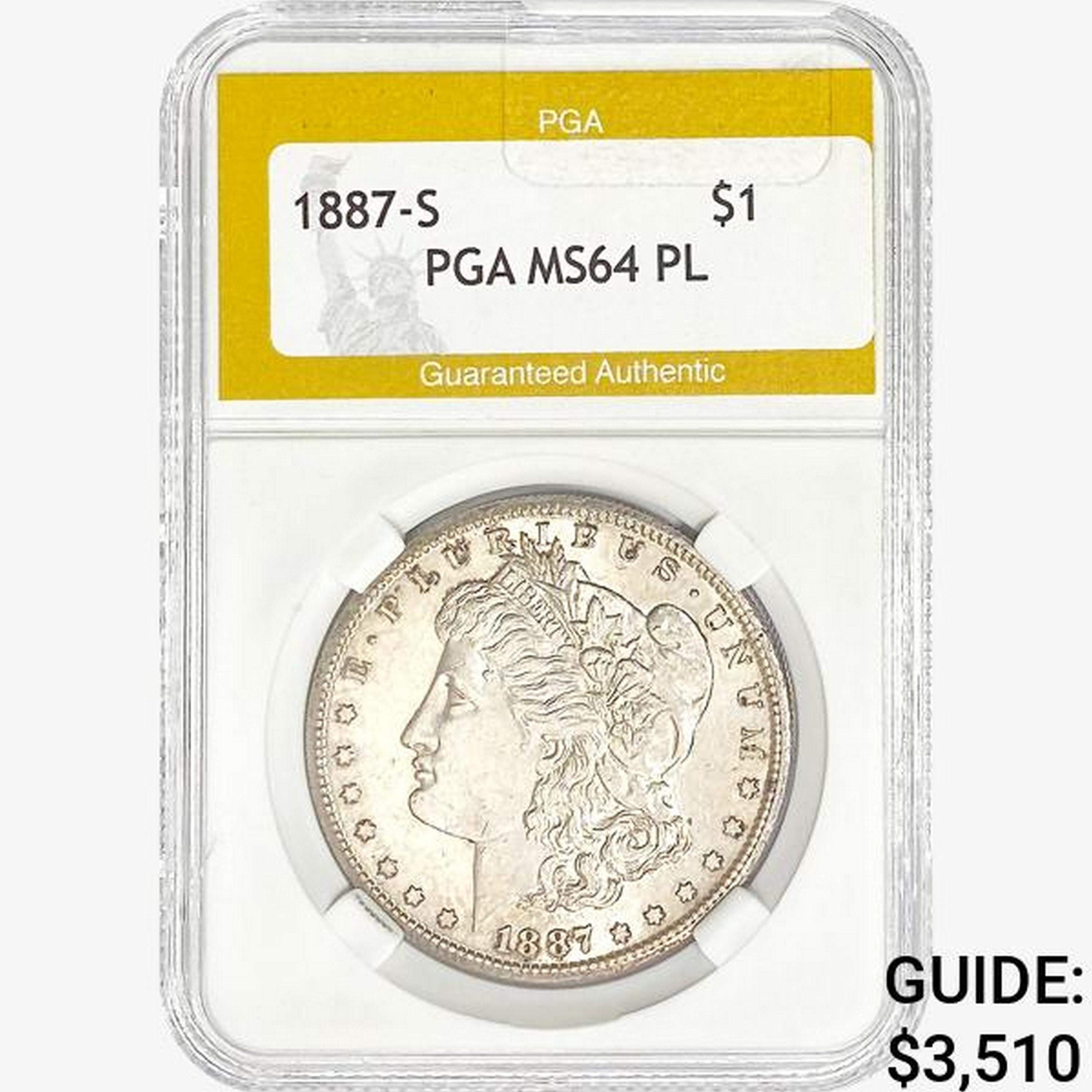 1887-S Morgan Silver Dollar PGA MS64 PL