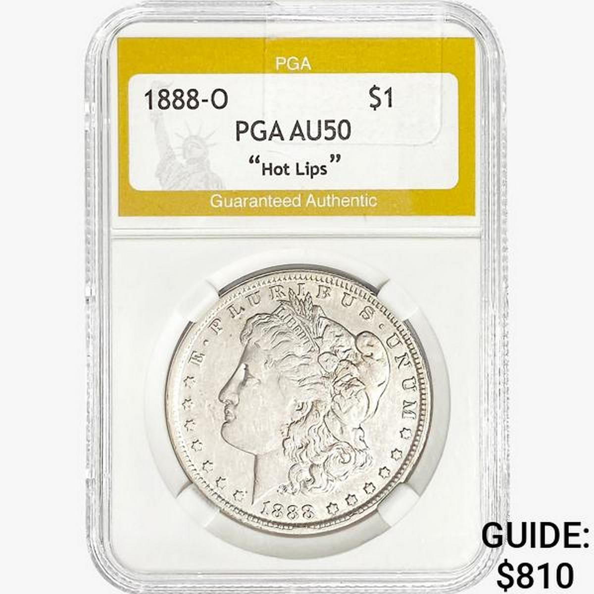 1888-O Morgan Silver Dollar PGA AU50 "Hot Lips"