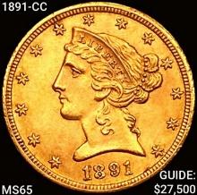 1891-CC $5 Gold Half Eagle GEM BU