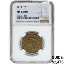 1819 Coronet Head Large Cent NGC MS62 BN