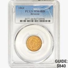1864 Indian Head Cent PCGS MS64 RB Bronze