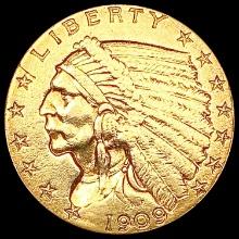 1909 $2.50 Gold Quarter Eagle CLOSELY UNCIRCULATED