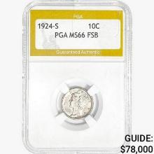 1924-S Mercury Silver Dime PGA MS66 FSB