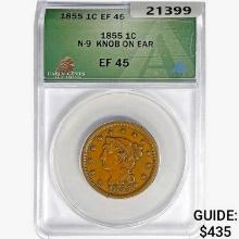 1855 Braided Hair Large Cent ANACS EF45 N-9 Knob o