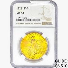 1928 $20 Gold Double Eagle NGC MS64