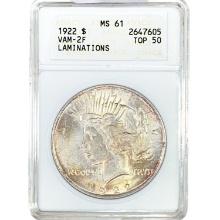 1922 Silver Peace Dollar ANACS MS61 VAM-2F Laminat