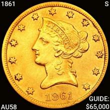 1861-S $10 Gold Eagle NICELY CIRCULATED+