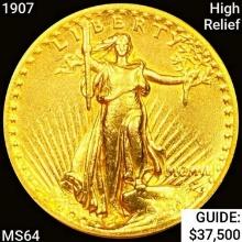 1907 High Relief $20 Gold Double Eagle CHOICE BU