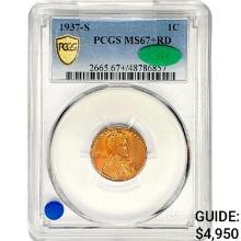 1937-S CAC Wheat Cent PCGS MS67+ RD