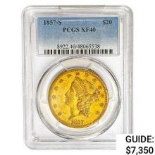 1857-S $20 Gold Double Eagle PCGS XF40