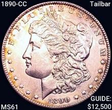 1890-CC Tailbar Morgan Silver Dollar