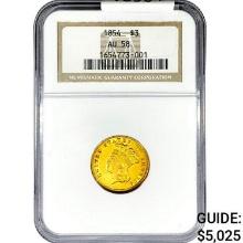 1854 $3 Gold Piece NGC AU58