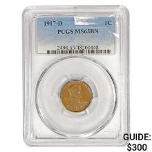 1917-D Wheat Cent PCGS MS63 BN