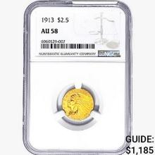 1913 $2.50 Gold Quarter Eagle NGC AU58