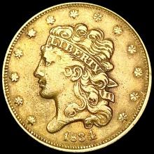 1834 Plain 4 $5 Gold Half Eagle NEARLY UNCIRCULATE