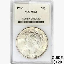 1922 Silver Peace Dollar ACC MS64