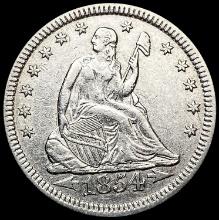 1854 Arws Seated Liberty Quarter CLOSELY UNCIRCULA