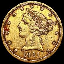 1901-S $5 Gold Half Eagle CLOSELY UNCIRCULATED