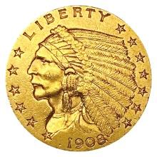 1908 $2.50 Gold Quarter Eagle NEARLY UNCIRCULATED