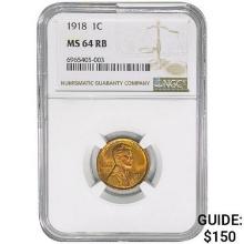 1918 Wheat Cent NGC MS64 RB