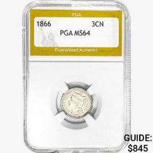 1866 Nickel Three Cent PGA MS64