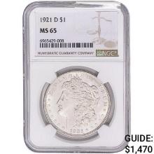 1921-D Morgan Silver Dollar NGC MS65