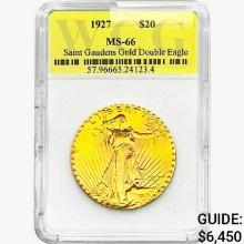 1927 $20 Gold Double Eagle WCG MS66