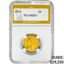 1910 $5 Gold Half Eagle PGA MS65+