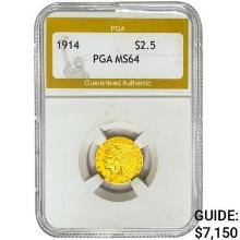 1914 $2.50 Gold Quarter Eagle PGA MS64