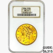 1896 $20 Gold Double Eagle NGC MS61