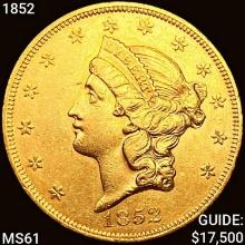 1852 $20 Gold Double Eagle CLOSELY UNCIRCULATED