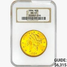 1904 $20 Gold Double Eagle NGC MS61