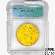 1902-S $20 Gold Double Eagle ICG AU53