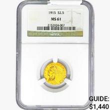 1915 $2.50 Gold Quarter Eagle NGC MS61